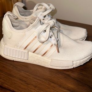 White and rose gold adidas sneakers